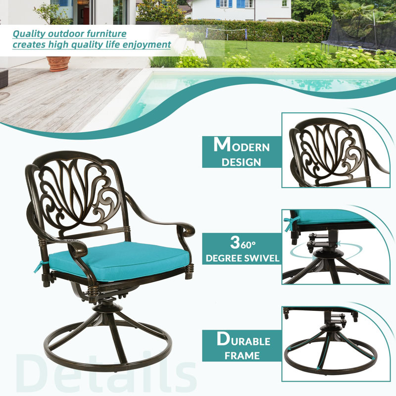 Round 8 - Person 61" L Outdoor Dining Set, Ocean Blue