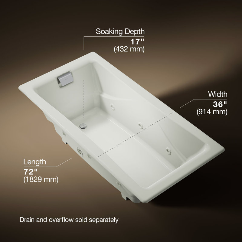 Tea-for-Two 72" x 36" Drop-in/Undermount Whirlpool Bath, Dune