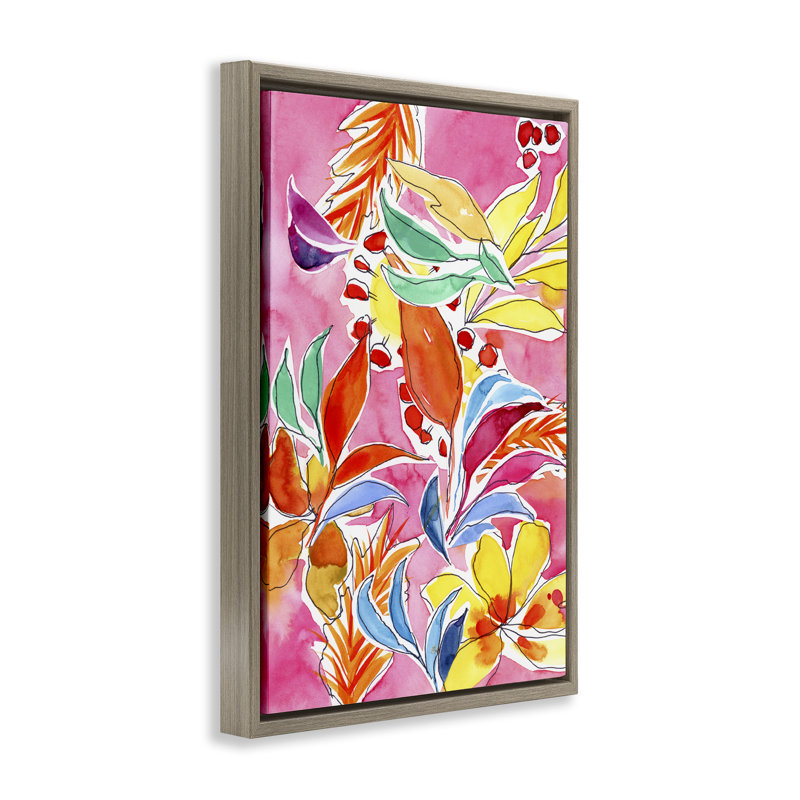 «Whimsical Leaves On» par Victoria Barnes, Cadre flottant orme Montalcino, H 31 po x l 21 po