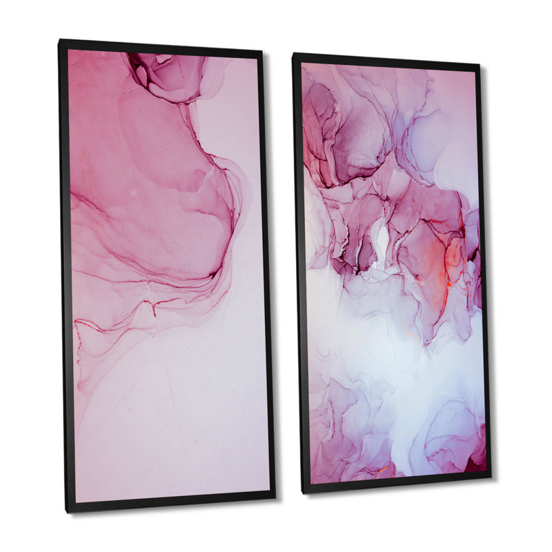 «Luxury Pink Marble Flow Art», ensemble de 2 impressions sur toile, H 32 po x l 32 po x P 1 po, Cadre photo noir