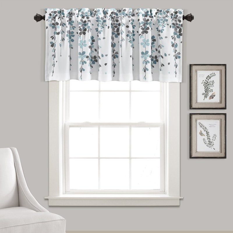 Blue and Gray Floral Light Filtering Window Valance