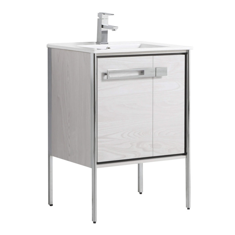 Meuble-lavabo simple 24 po, Chrome poli, Chêne gris doux