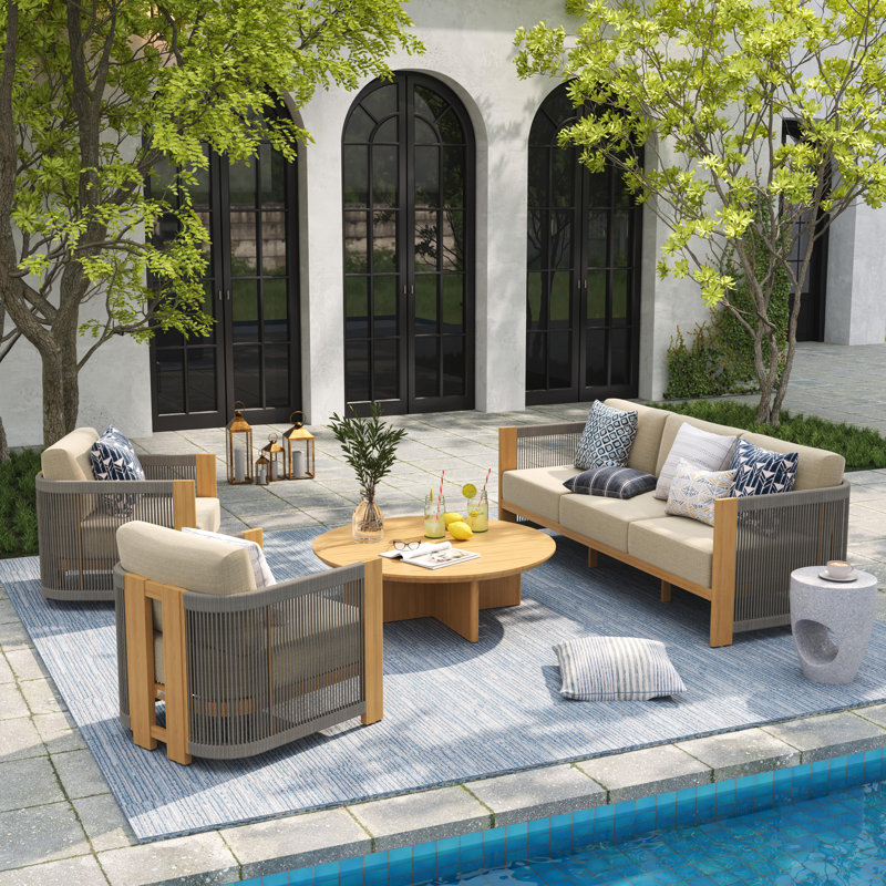 Positano Patio 5 Person Aluminum / Weave Rope Conversation Set With Sunbrella® Cushions