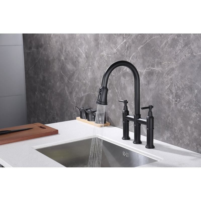 Robinet de cuisine rétractable noir mat - Gestion exacte du débit et de la température, buse rotative à 360 degrés, contrôle de l'eau de fabrication en laiton,