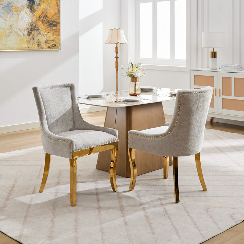 Chaises de salle à manger rembourrées modernes en chenille, beige, ensemble de 2, Beige