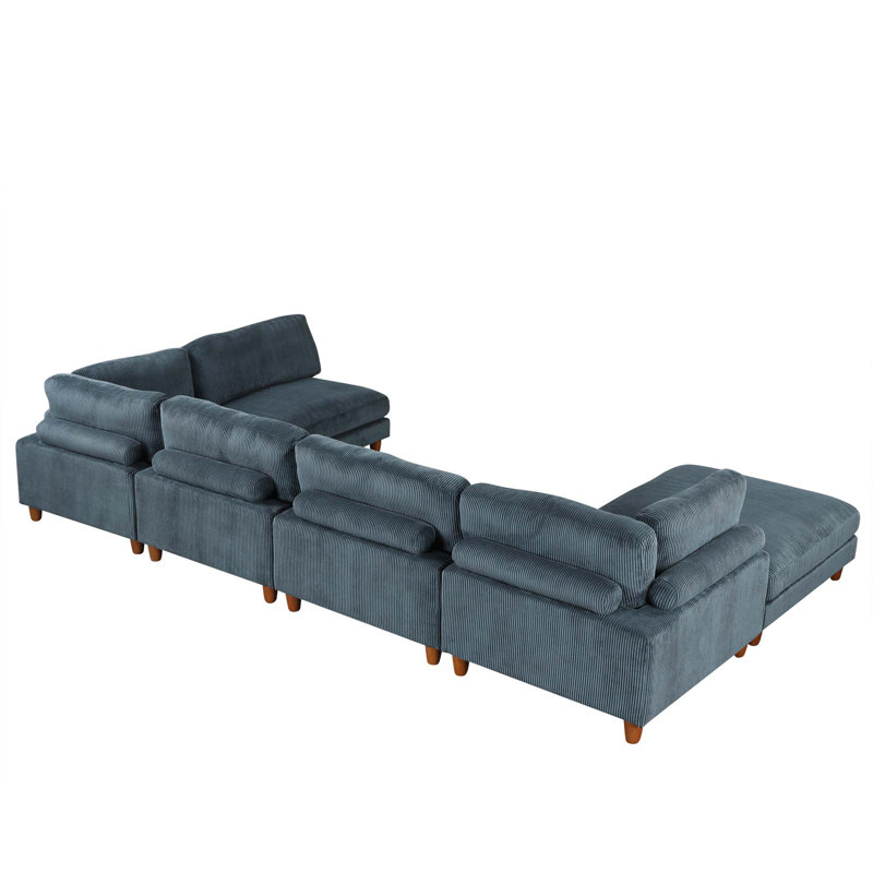 Modular Sectional Sofa,with Ottoman L Shaped Corner Sectional for Living Room,,Office, Blue Polyester