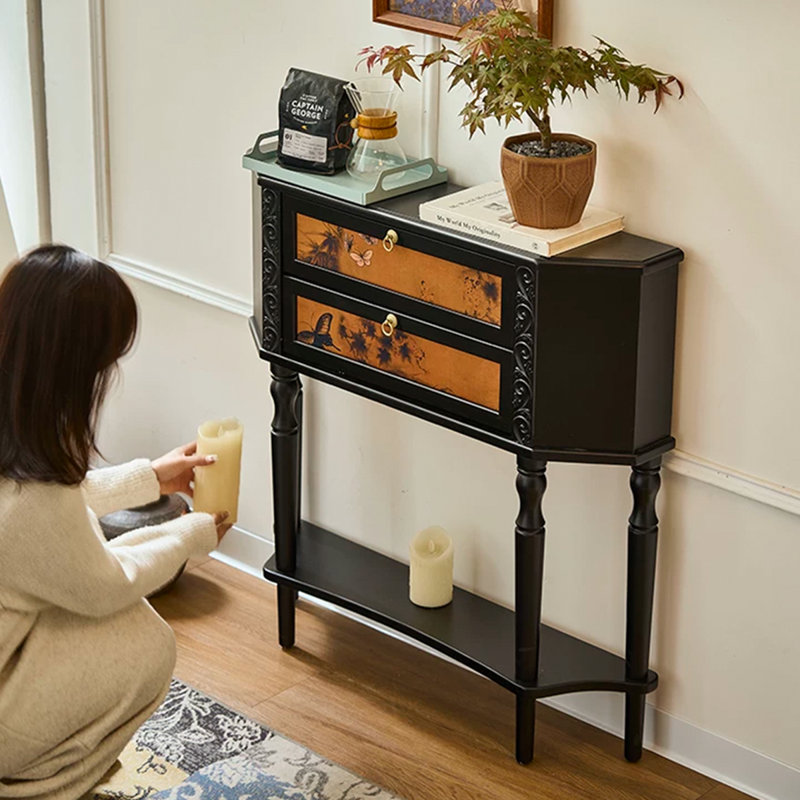 Black+Brown Solid Wood Console Table, 31.5