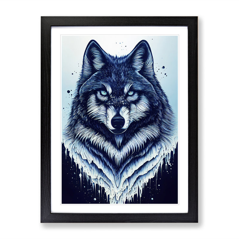 Winter Wolf Art No.3 - Wall Art, Black Framed Paper, 36cm H x 27cm W, White