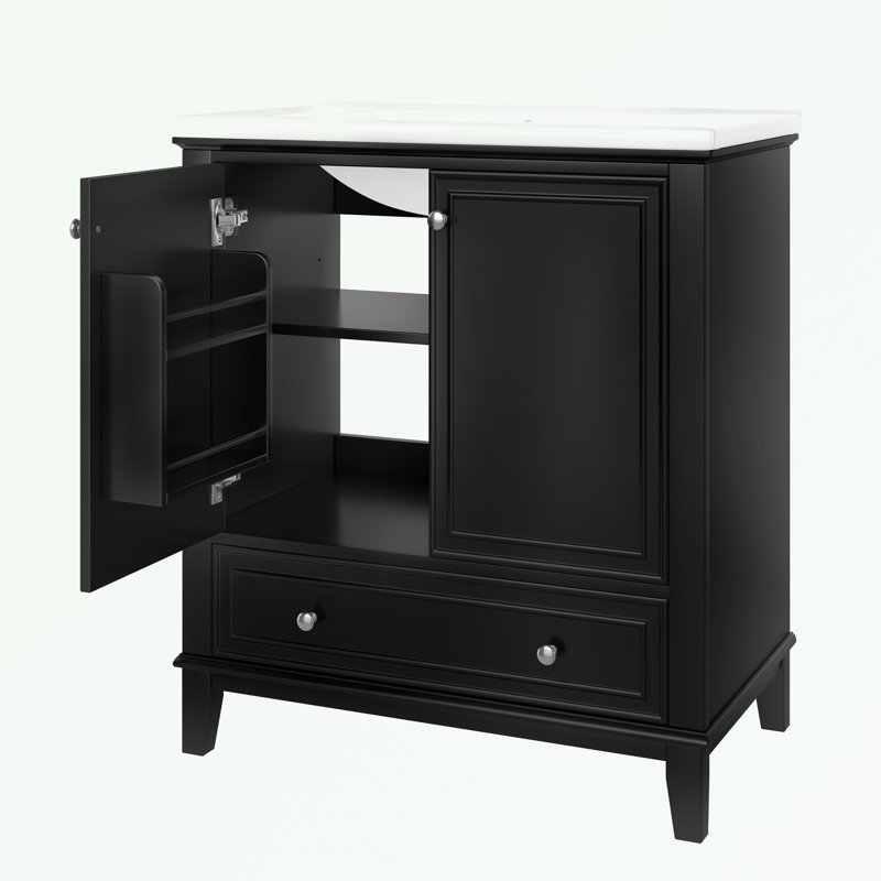Berdyne 30'' Single Bathroom Vanity with Solid + Manufactured Wood Top, Black