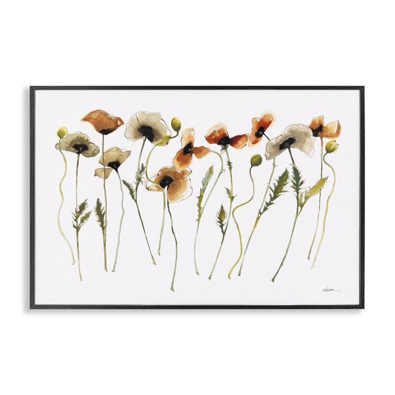 Automne, coquelicots, art par Shirley Novak bf-995, H 12 po x l 18 po, Giclée encadrée noir minuit