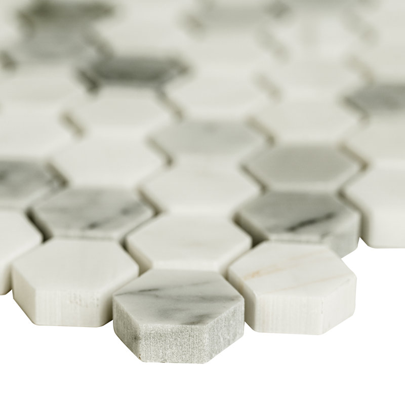 Calabria Frost Hexagon 12 in. x 12 in. Polished Marble Mosaic Floor and Wall Tile