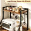 Five Tier Kitchen Storage Rack with Two Wire Baskets and Eight Hooks, Microwave Oven Stand and Coffee Station with MDF Shelves and Steel Frame, 60 x 40 x 146 cm, Black and Brown