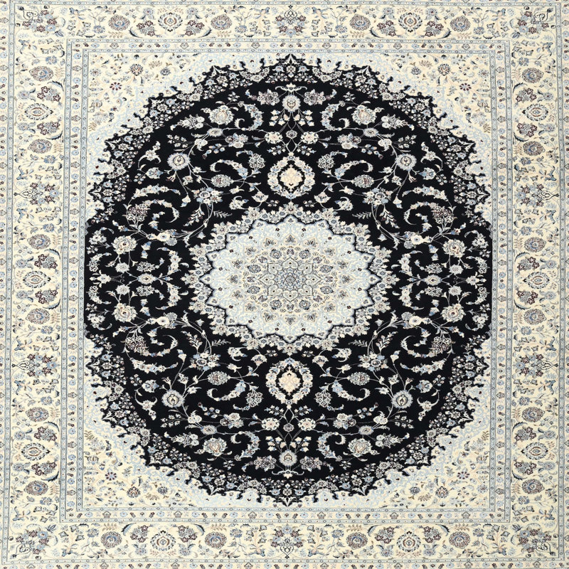 Tapis crème / noir en laine Brionna, Carré 7 pi