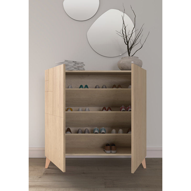 12 Pair Shoe Storage Cabinet, Light Oak/Rose