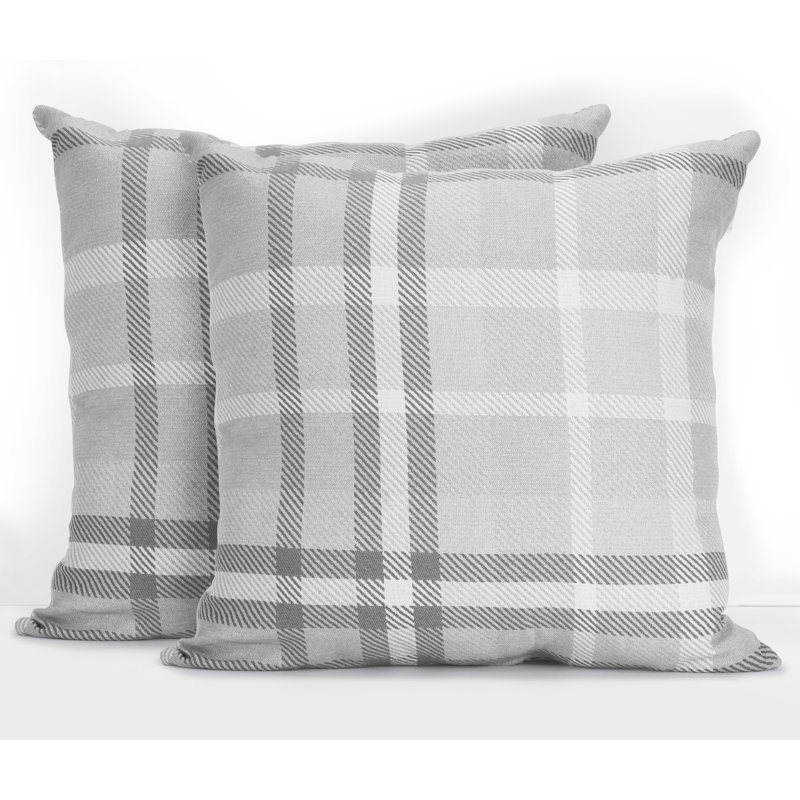 Housse de coussin d'extérieur carré Pacifica, Tartan gris charbon, 24 po x 24 po