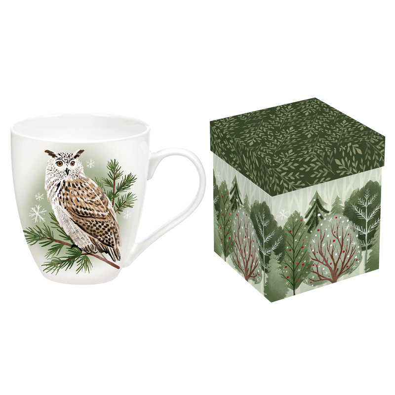 Tasse à café en bois avec boîte-cadeau Woodland Owl, 17 oz