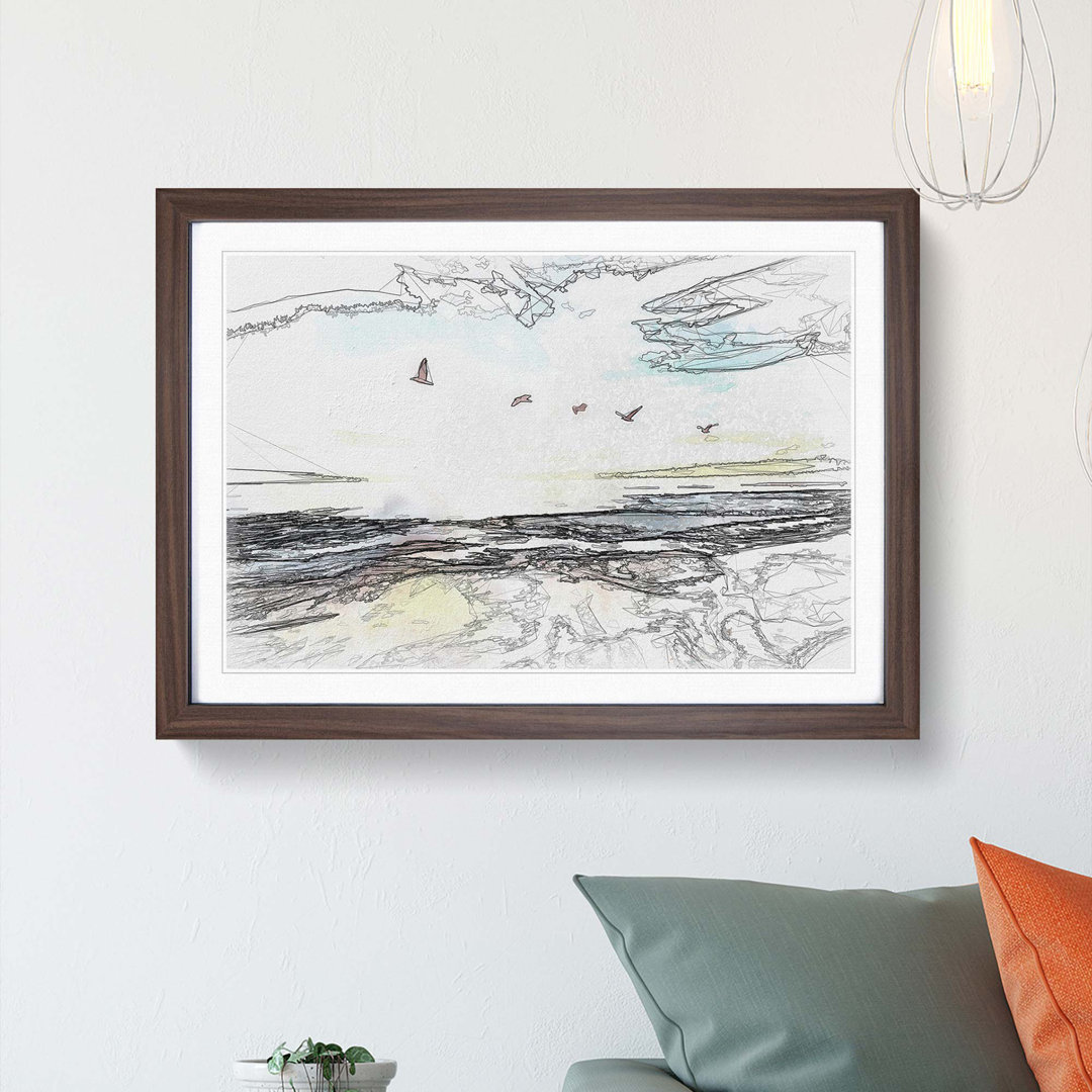 Seagulls over a Beach in San Diego in Abstract - Picture Frame Graphic Art Print