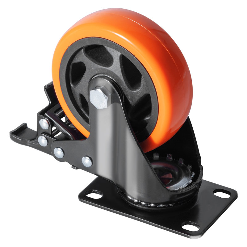 Roulettes pivotantes robustes de 4 pouces avec frein à double verrouillage - Roulettes en PVC non marquantes à capacité de charge élevée pour meubles, bancs de travail et chariots industriels