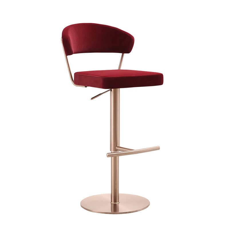 Pejtcho Swivel Upholstered Adjustable Height Counter Stool with Metal Frame, Red/Rose Gold