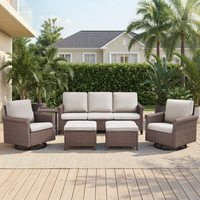 Ensemble de conversation 6 pièces pour l'extérieur avec chaises pivotantes et repose-pieds