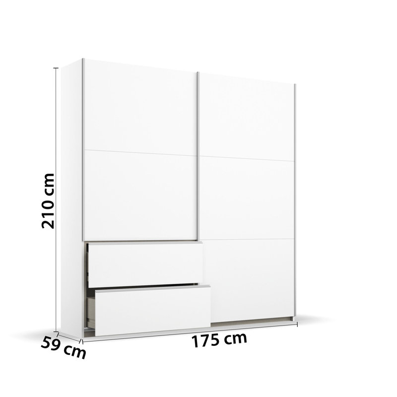 Sevilla Sliding Door Wardrobe, White/Grey, 210cm H x 175cm W x 59cm D