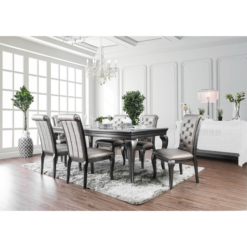 Ensemble de salle à manger Bemadette, 1 table, 6 chaises, Gris, Gris
