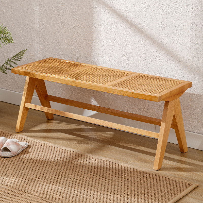 Tavione Storage Bench, Beige, Natural Wood