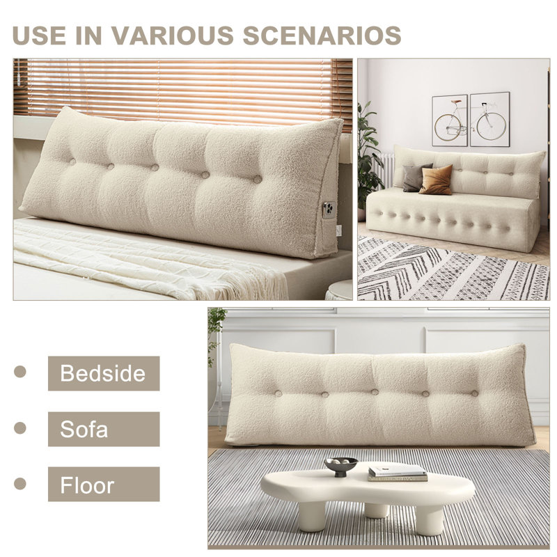 Triangular Backrest Support Headboard Wedge Pillow, 19.7" H x 39" W, Cream