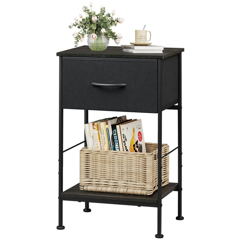 Metal Frame Nightstand with Closed Storage Cabinet and Open Bottom Shelf, Compact Space-Saving Bedside End Table for Small Bedrooms & Apartments