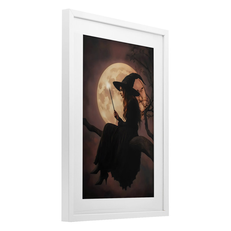 Witch Casting Spell in Moonlight, reproduction encadrée sous verre, design par Arlington Prints, H 23 po x l 17 po