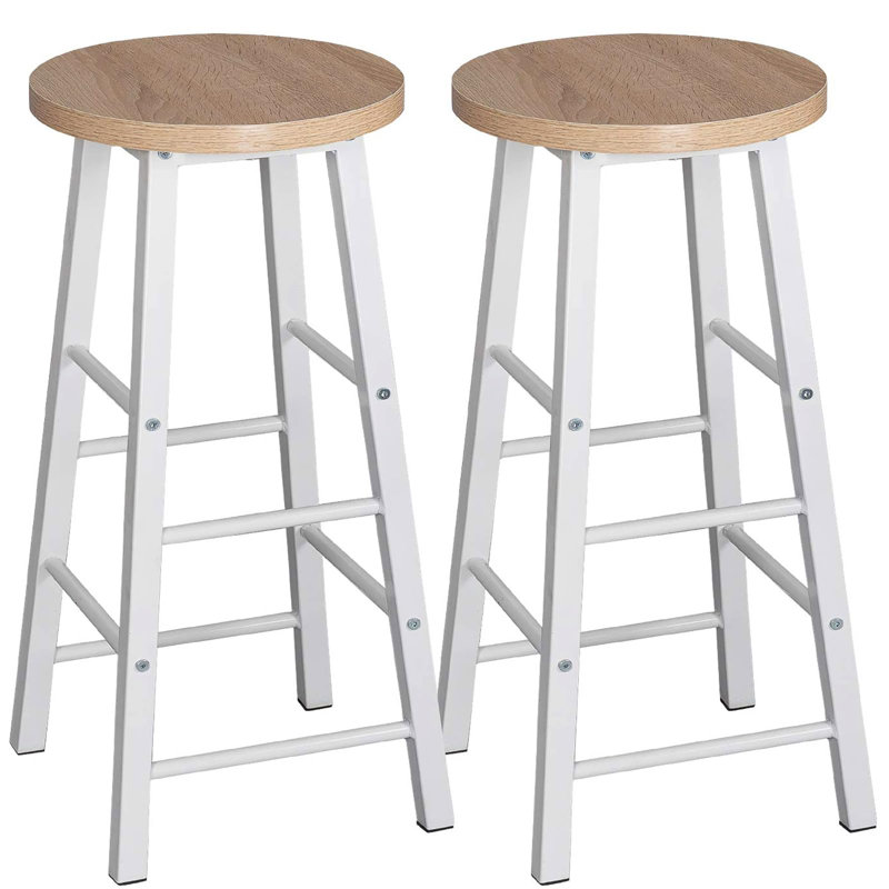 Counter Stool with Metal Frame, Natural Seat/White Frame