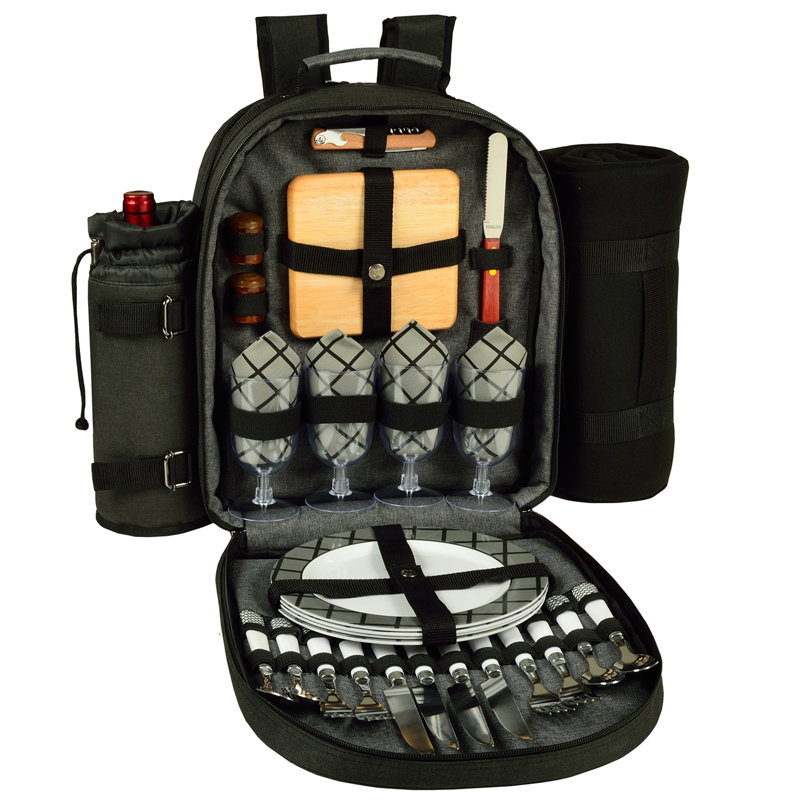 Latitude Run® - Picnic Backpack Soft Sided Cooler Equipped For Four With Blanket
