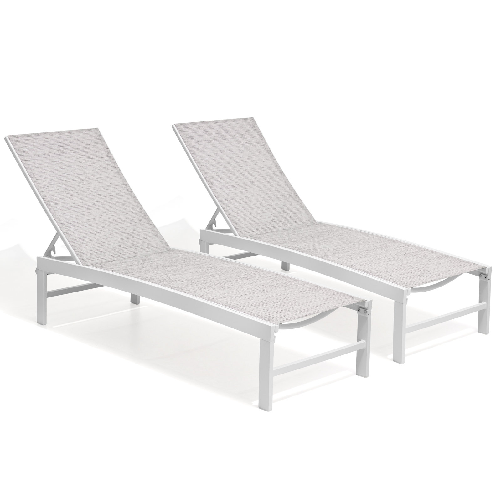 22" Patio Chaise Lounge Set, White Gray Blue Mesh/White Frame