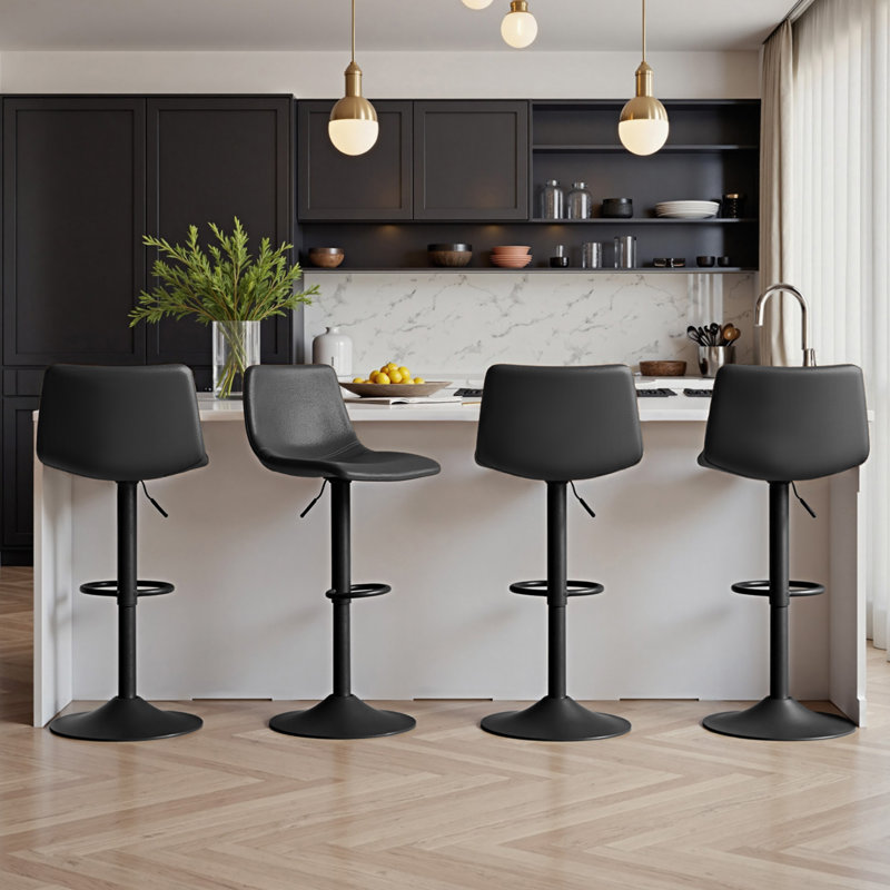 Birecree Leather Seat Adjustable Counter Height Modern Swivel Bar Stools with Backs Island Chairs for Home Kitchen, 4