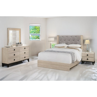 Louie Grey Upholstered Tufted Panel Bedroom Set