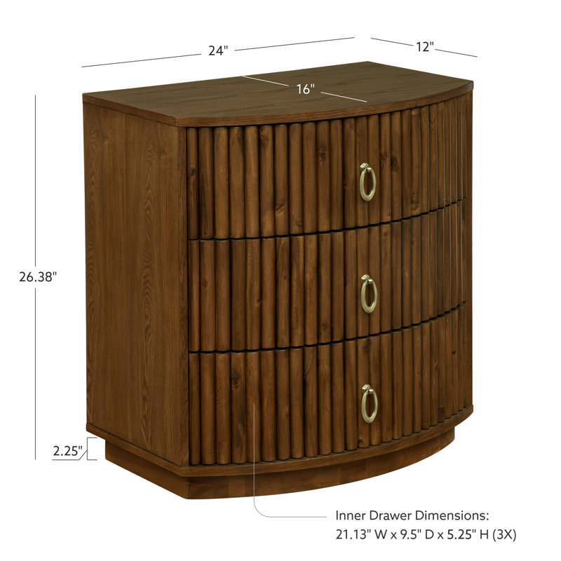 Chantel 3 Drawer Nightstand White, Brown