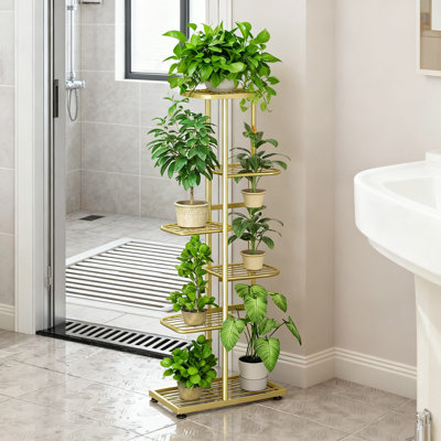 Support pour plante en métal à 6 niveaux avec outils de jardinage, tablette d'angle robuste pour l'intérieur et l'extérieur, support à pot de fleurs à plusieurs niveaux pour patio et balcon