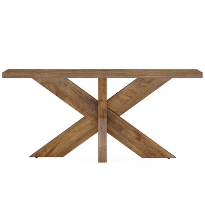 70.9" Long Farmhouse Console Table, Oak Brown Sofa Table Behind Couch With Geometric Wooden Base, Entryway Hallway Accent Table For Living Room