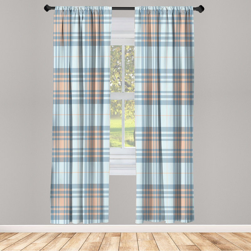  Checkered Curtains, Plaid Tartan English Tile, Baby Blue, 56" W x 63" L