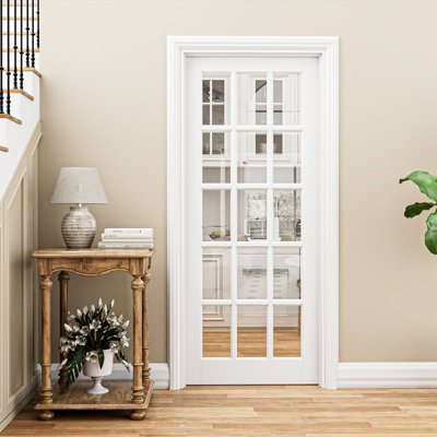 Interior 15‑Lite Clear Glass Door, CARB P2 MDF Prehung Door with SGCC Certified Tempered Glass, with Jamb Kit, Seal Strip, Silver Hinges & Right Hand Inswing, Pre‑Finished & Easy DIY Stain, Pantry, Bedroom, Bathroom & Closet, 30"x 80"