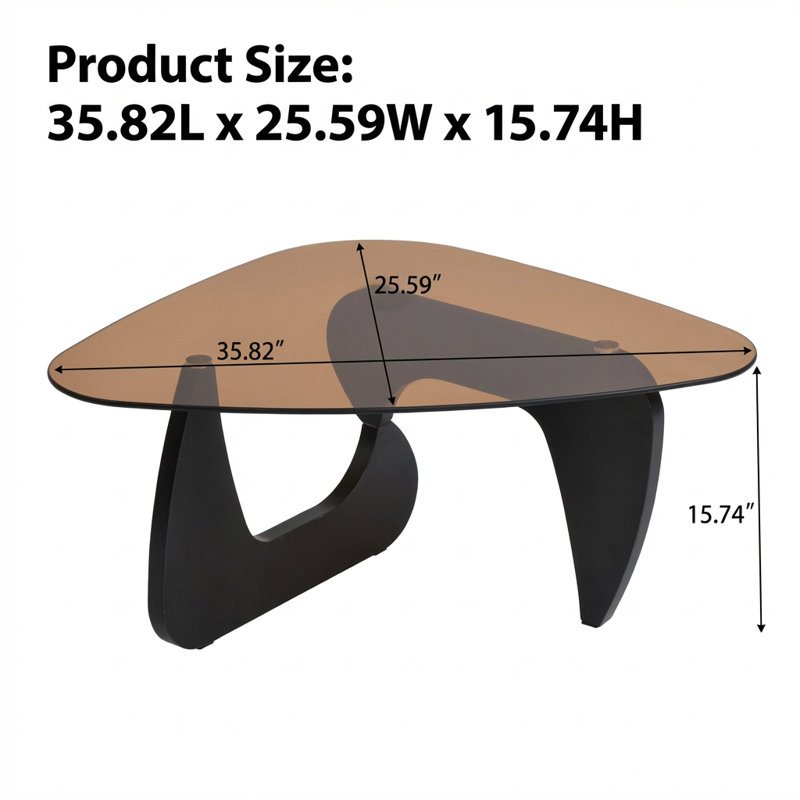 Table basse compacte de style maison de campagne avec plateau en verre trempé et base en bois, Noir