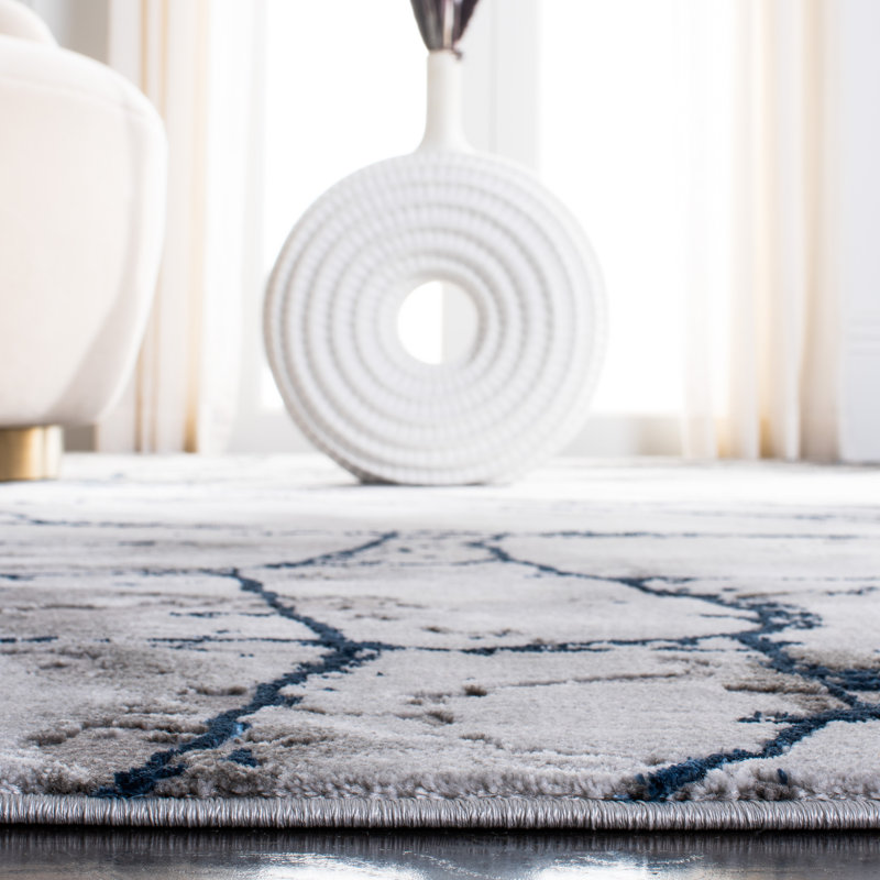 John-Paul Craft Performance Abstract Rug, Round 5'3", Gray/Blue