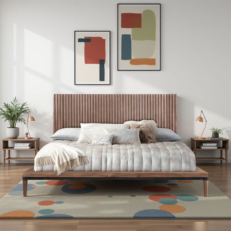Tranquility King Size Platform Bed, Minimal Assembly, Walnut Finish, King