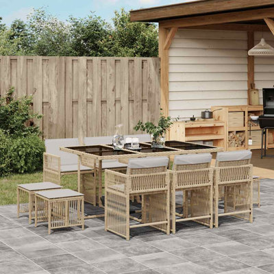 11 Piece Garden Dining Set with Cushions Poly Rattan