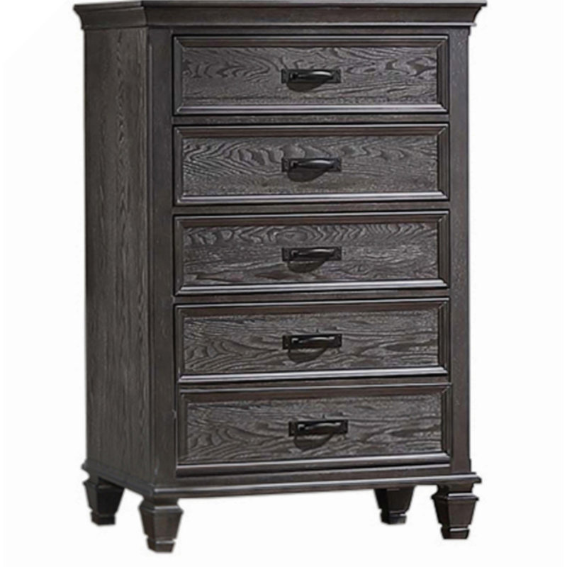 Commode haute 52 po Vanyah, 5 tiroirs, poignées de bar