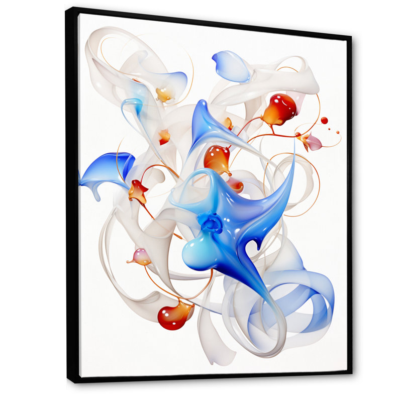 «Abstract Blue Organic Shapes On White», reproduction d'art sur toile géométrique moderne, Cadre flottant noir