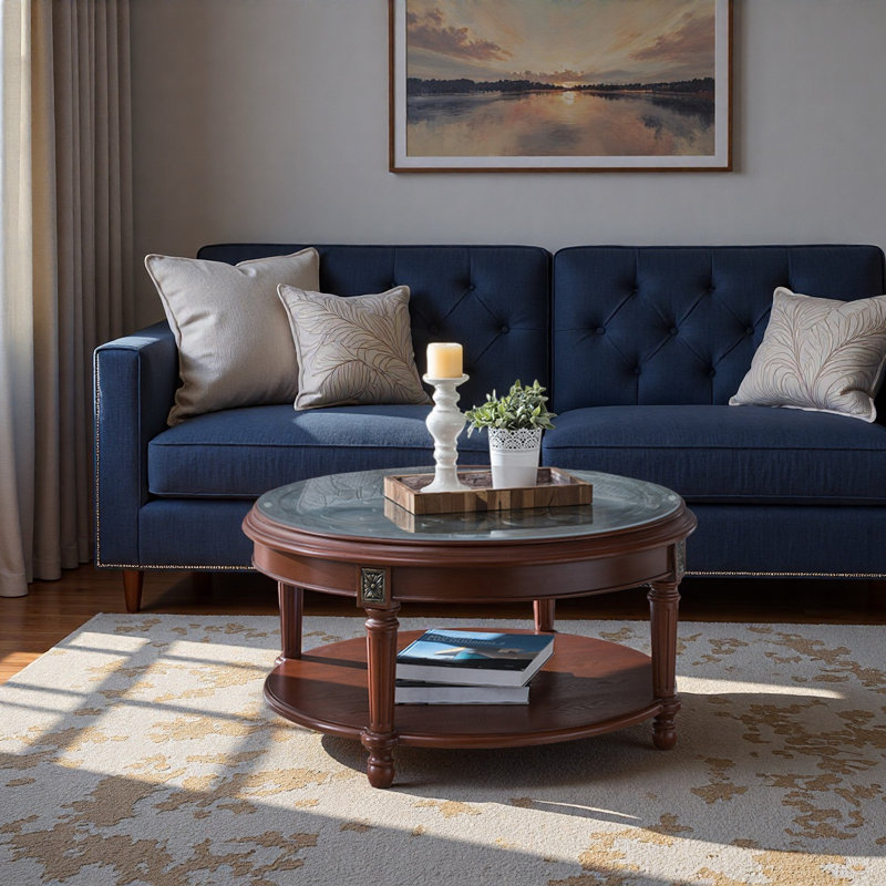Table basse sculptée ronde en verre trempé, H 20,5 po x L 35,4 po x l 35,4 po