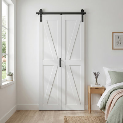 84" Manufatured Wood Bifold Barn Door With Installation Hardware Kit