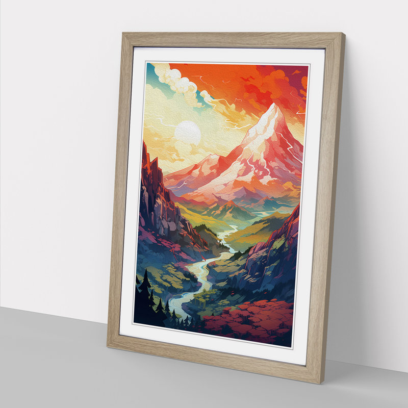 Japanese Mountains Futurism No.2 - Framed Print, Oak , 34cm H x 25cm W x 2cm D