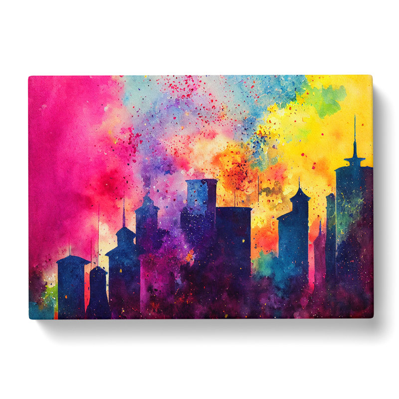 Bedazzled Watercolour Skyline Abstract - Wrapped Canvas, 50cm H x 76cm W x 3cm D
